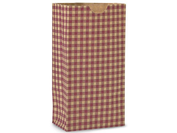 Burgundy Gingham Paper Gift Sacks*Bags-Set of 10
