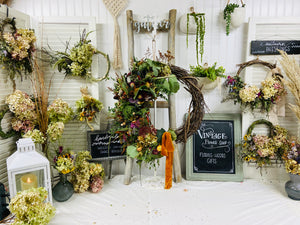 Autumn Crescent Dried Floral Wreath with Velvet Ribbon