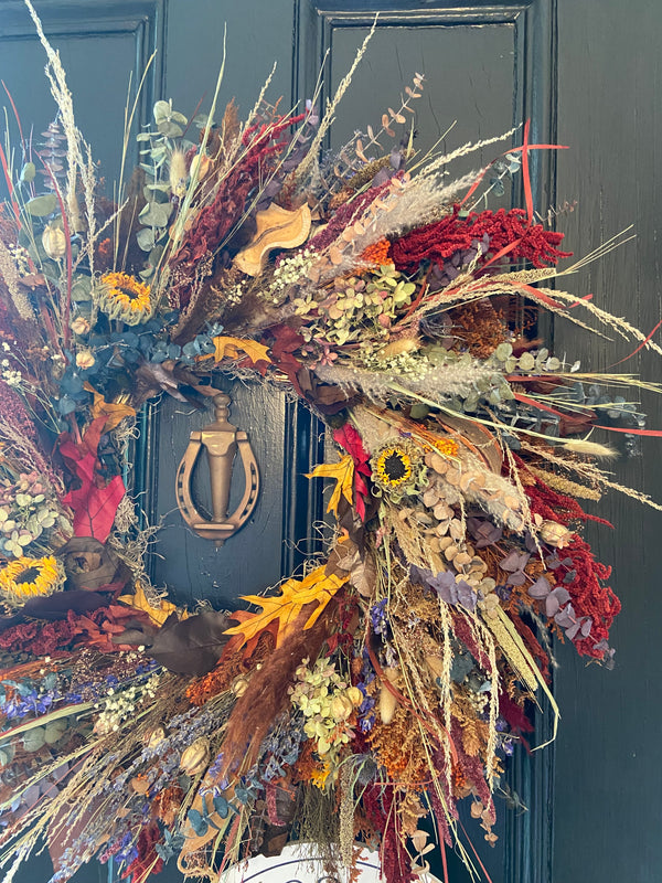 Dried Floral and Preserved Autumn Wreath - Summer Kissed Autumn