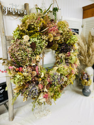 Fairytale Forest Dried Floral Herbal Hydrangea Wreath with Botanicals - Limited Edition- Sold Out!