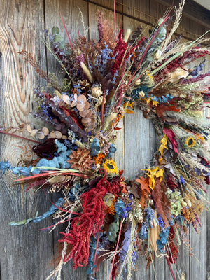 Dried Floral and Preserved Autumn Wreath - Summer Kissed Autumn