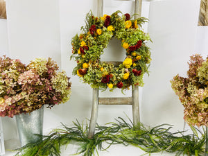 Dried Floral Hydrangea Wreath with botanicals