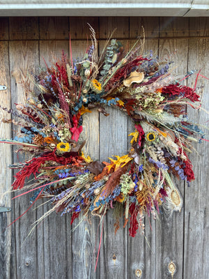 Dried Floral and Preserved Autumn Wreath - Summer Kissed Autumn