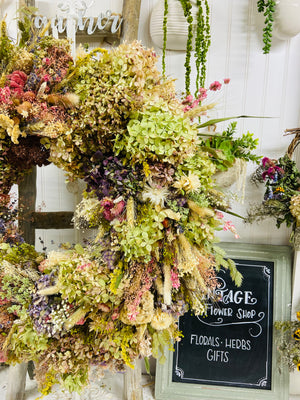Fairytale Forest Dried Floral Herbal Hydrangea Wreath with Botanicals - Limited Edition- Sold Out!