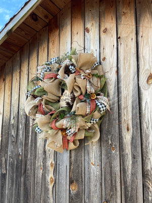 Rustic burlap ribbon large wreath 