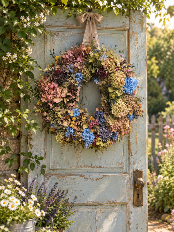Woodland Princess Dried Floral Herbal Hydrangea Wreath with Botanicals