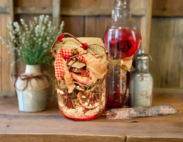 Farmhouse Decorated Pantry Display Jars with Dried Grains, Fruit, Beans and More