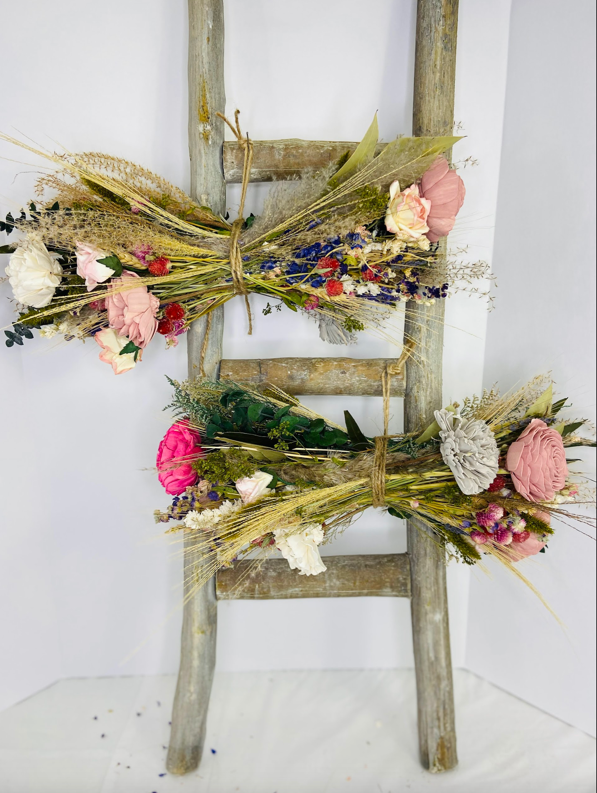 Fresh Eucalyptus Wall Hanging Swag With Dried Roses, Fresh Wreath
