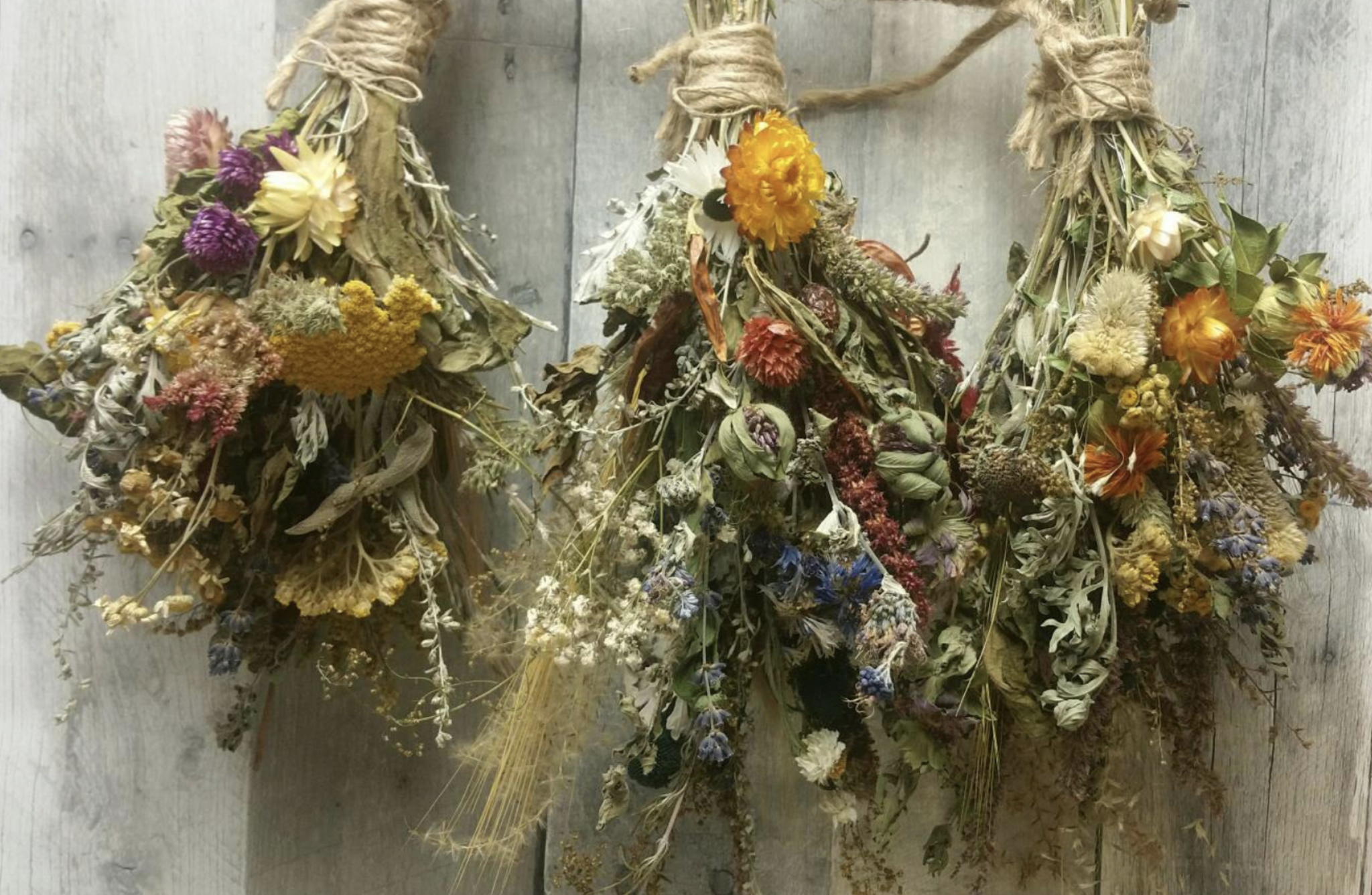 Nature's Bounty*Herbal Home Decor*Small Dried Floral Ornament Bouquet-Autumn Vintage Farmhouse Decoration* Set of 3
